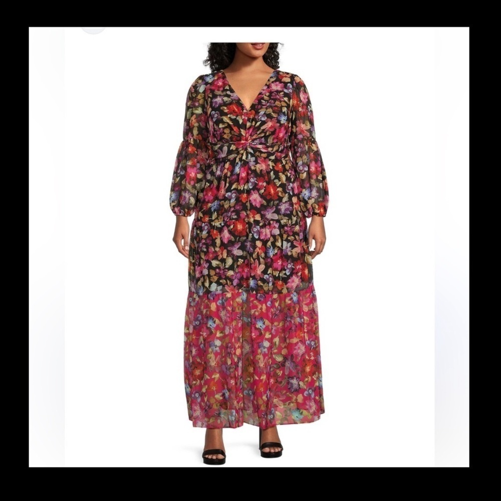 Vince Camuto Multicolor Floral Long Sleeve Dress